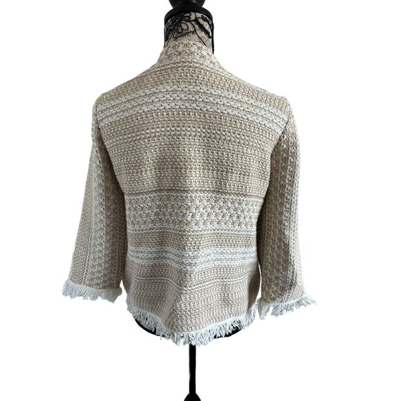 CHICOS Beige Cream Knit Woven Jacket Blazer Size Medium - Picture 4 of 6